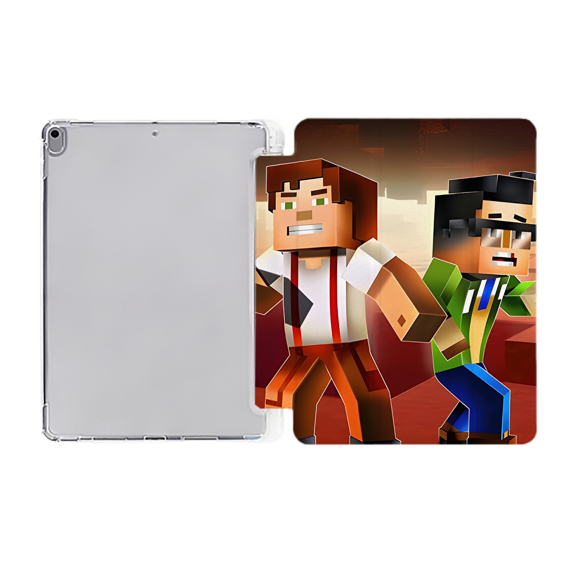 （画像用） マインクラフト ブロックの世界 Minecraft MC Block world IPad ケース ペン収納付き 三つ折りスタンド PUレザー×シリコン 対応機種9.5/10.5/10.9インチ
